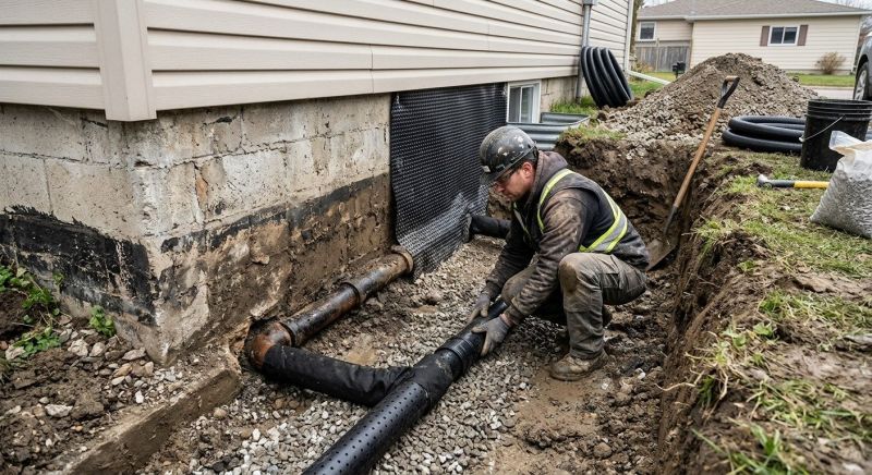Basement Drainage Installation in West Des Moines, IA